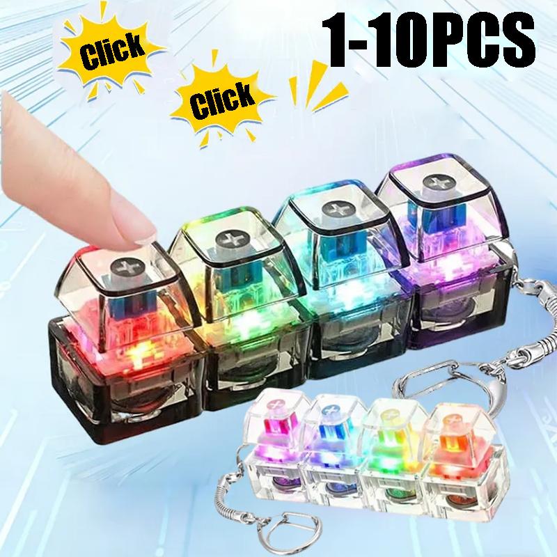LED Light-Up Keychain Keyboard Clickable Button Fidget Toy for Stress Anxiety Relief Portable Desk Accessory Office Decor Gift Present