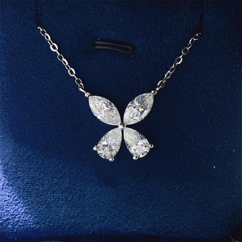 4 Carat D Color Moissanite Four-Leaf Clover Pendant Necklace for Women - Versatile Jewelry for Evening Gown or Wedding Dress