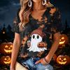 Women's V Neck Halloween Print Lightweight Summer Top
