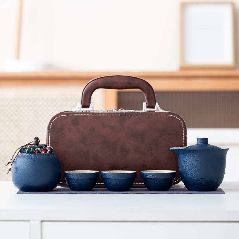 Coarse pottery Kung Fu travel tea set Jiangshan simple tea gift set Outdoor ceramic teapot business
