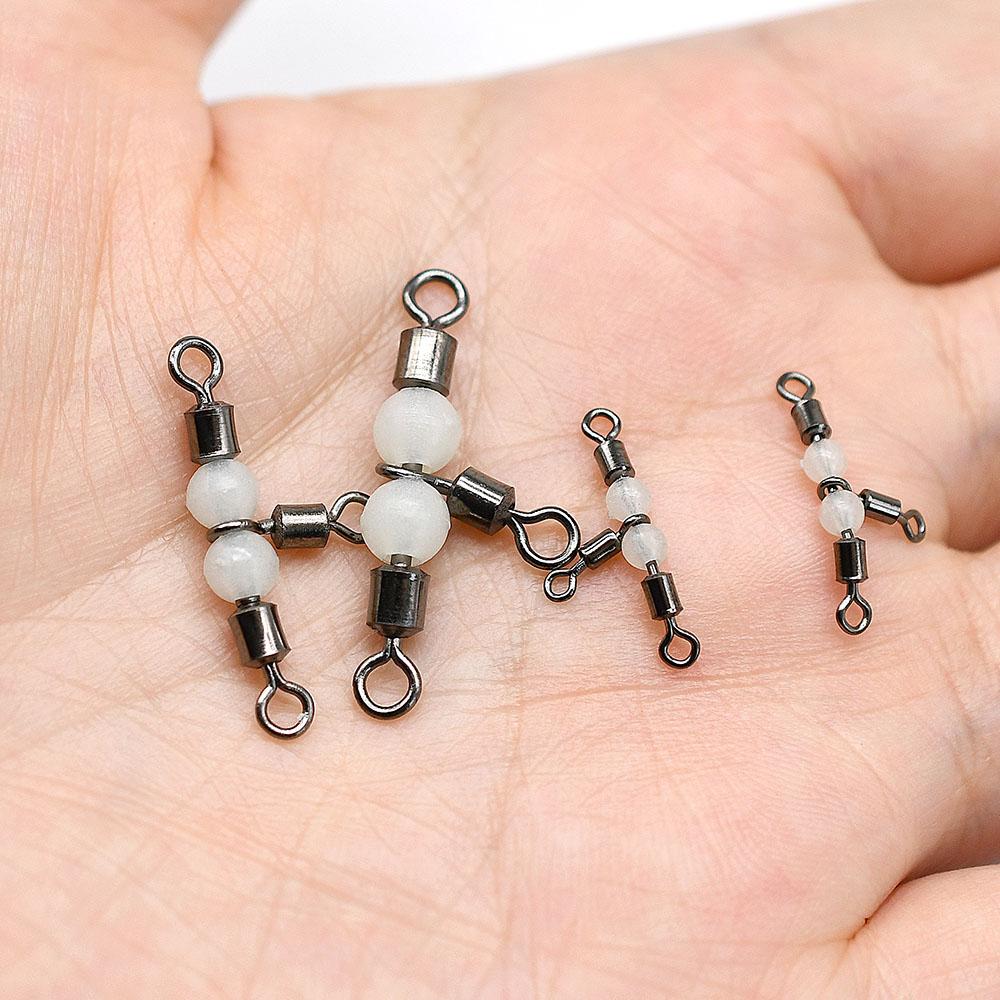 MNFT 25Pcs Stainless Steel T-Turn 3 Way Fishing Connector Rolling Swivel Fishing Tackle Connector Luminous beads attract fish