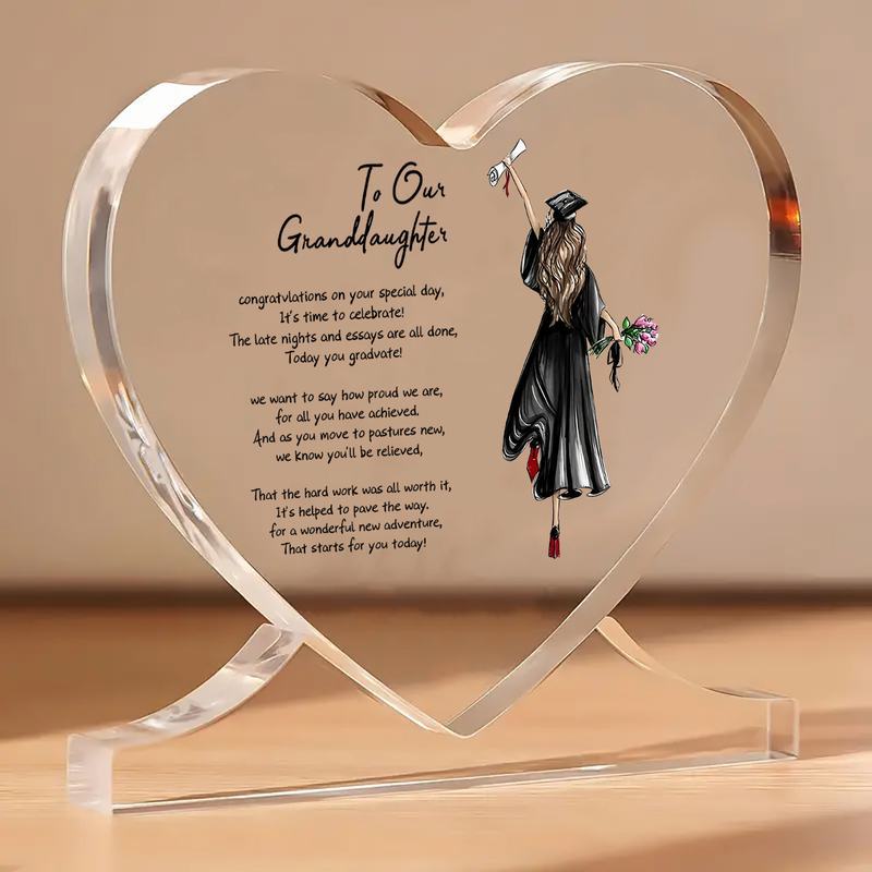 1pc, Heart-Shaped Acrylic Plaque Gift for Granddaughter, Graduation Present for Friend, High School Graduation Gift, Commemorative Acrylic 10.9*10.4cm