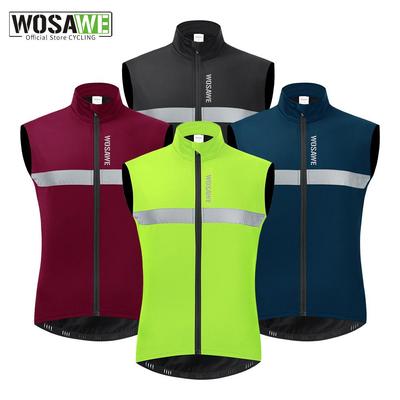 Wosawe Thermal Fleece Vest Windproof Warm Reflective Cycling Running Jersey Winter Jacket