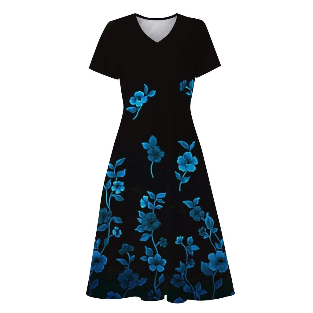 Abito Casual da Donna Estivo Casual Manica Corta Scollo a V Boho Vita Arricciata Stampato