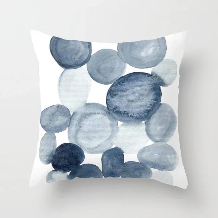 Watercolor Blue Cushion Cover Abstract Marble Geometric Pattern Sofa Pillowcase Bedroom Home Decor Car Office Decorative 45x45cm