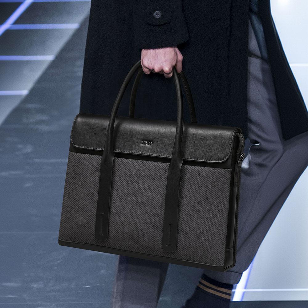 Bvp Genuine Cowhide Men'S Briefcase Herringbone Check T1038 Small