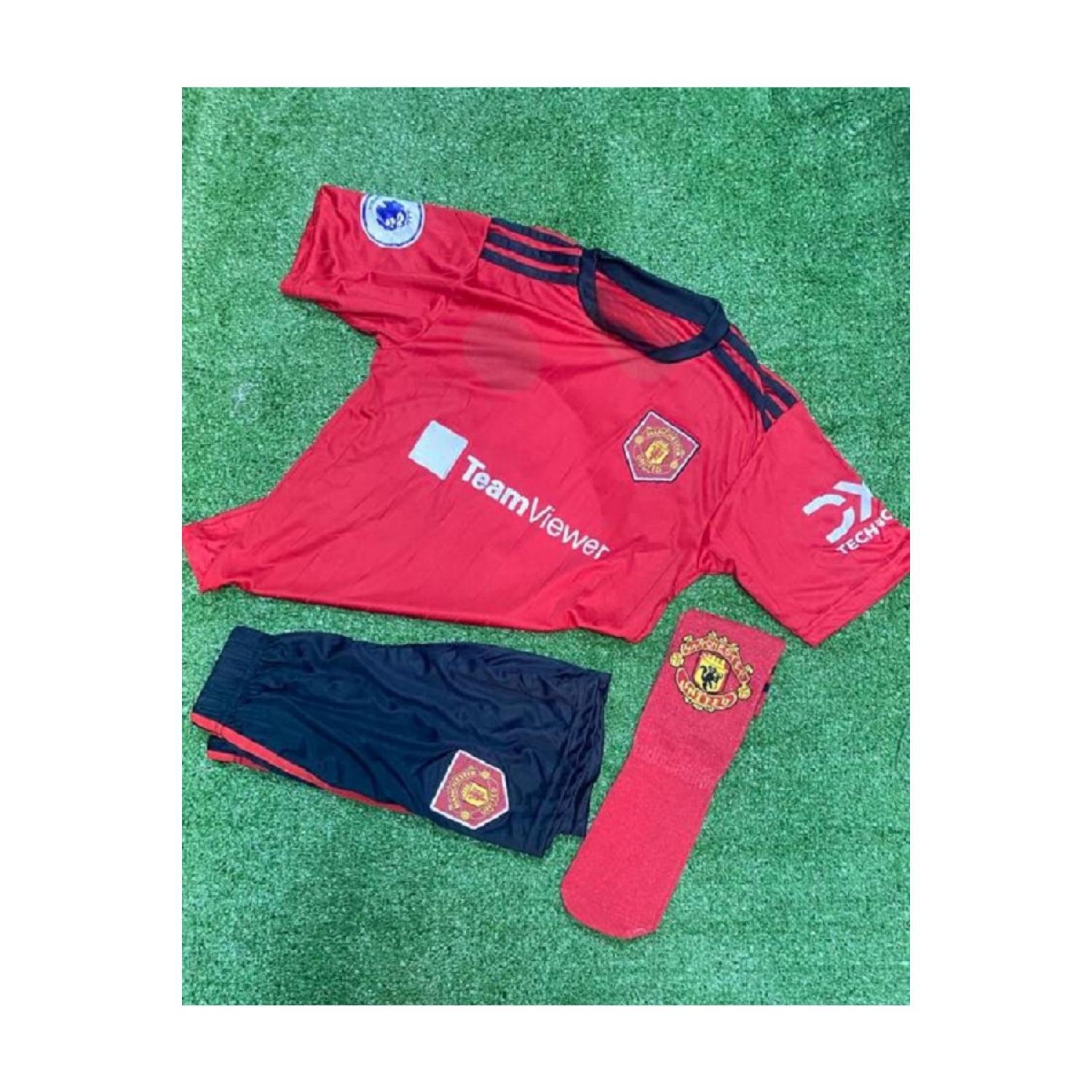 

Специальный дизайн Cr7 Classic Season Manchester Kid Ronaldo Красно-белые шорты Футболка Носки Набор из 3 штук