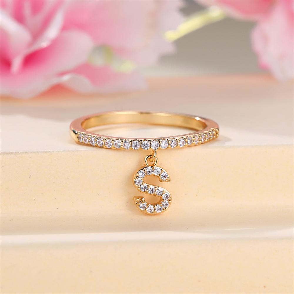 Weißer Zirkon Kleiner Runder Stein S Buchstaben Anhänger Ringe Für Frauen Vintage Goldfarbe Ehering Verlobungsschmuck Geschenk für Mutter 7 beige