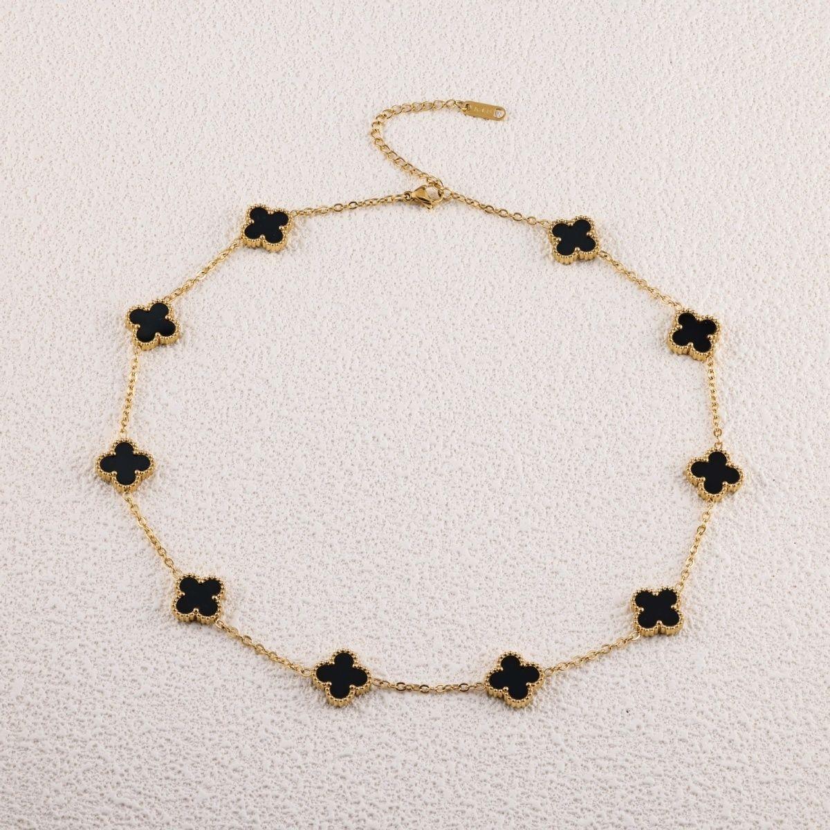 New Arrival Titanium Steel Four-leaf Clover Necklace Casual Double-sided Women s Necklace Black 10-flower necklace 13mm