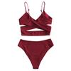 Women's High Waist Two Piece Swimsuit with Cross Wrap Straps Adjustable Spaghetti Straps Bikini Set for Beach Pool Swimwear