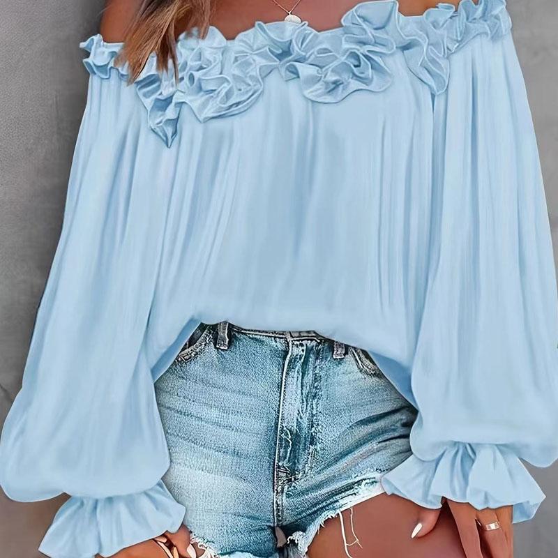 

Осень новый стиль элегантный стиль повседневный с оборками на одно плечо без бретелек с длинным рукавом женская женская для работы все-сочетаемая темпераментная блузка SF437 XXL синий