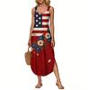 Women's Summer Long Dress Sleeveless Side Slit Long Independence Day Print Vacator Dress