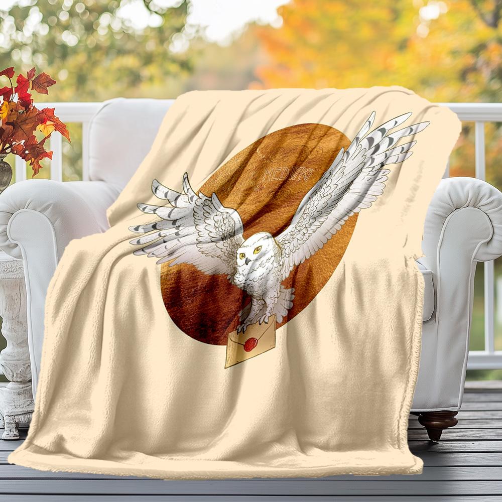1pc Hedwig Owl Envelope Outdoor Flannel Throw Blanket All Season Soft Warmth,Home Decor 1031180