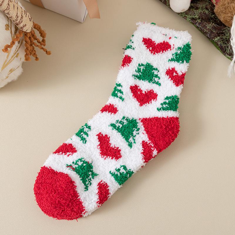 Damen Winter Korallfleece Mid-Calf Socken - Weihnachtsmann & Rentier Design