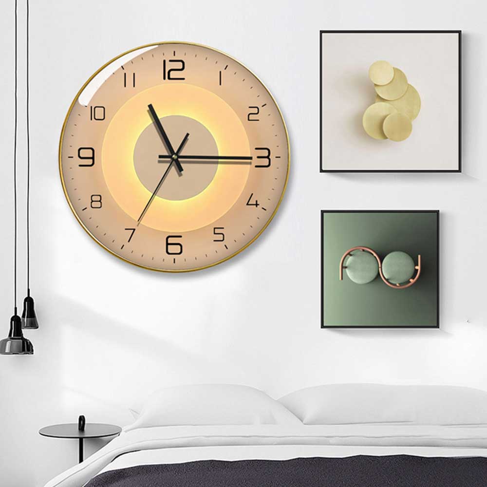 Glass Wall Clock Modern Design Geometric Series Art Round Mute Creative Hanging Home Living Room Bedroom Decoration 12 Inch