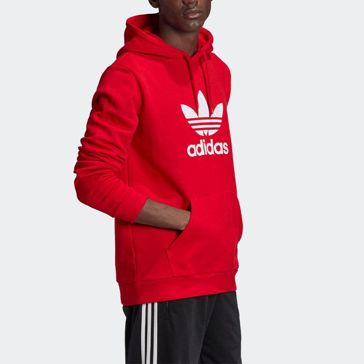 Adidas Originals Trefoil Logo Print Loose-Fit Hoodie Men Hoodie Red GD9924