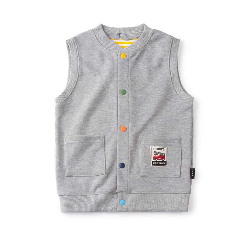 Qianqujia Pure Cotton Terry Spring Autumn Outerwear Cardigan Vest Gray Fire Truck 110 cm