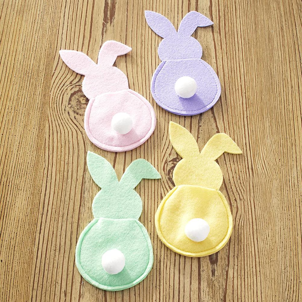 16Pcs Easter Bunny Cutlery Bags Rabbit Flatware Holder Tableware Utensil Storage Bags for Home