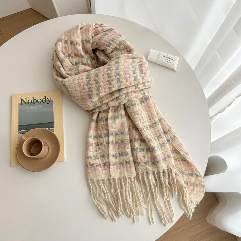 High-End Plaid Shawl for Women - 2025 Autumn/Winter Korean Style Thickened Imitation Cashmere Scarf