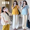 2026 Summer French Sweet Maternity Two-Piece: Round Neck Doll Shirt & Straight-Leg Pants
