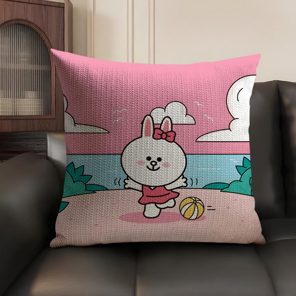 C-Cony Cartoon Cushion Cover Natural Linen Organic Fabric Double-Sided Printing Sofa Home Decor Gift Pillow Case