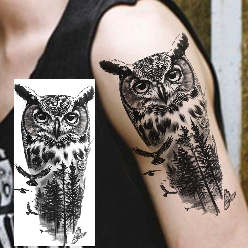 1 Sheet Realistic Lion Owl Tiger Temporary Tattoos Waterproof Long Lasting Fake Tattoo Sticker For Men Women Adults Temp Tatoos