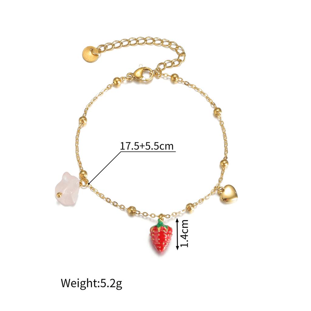 Atoztide Shell Starfish Conch Cherry Charm Bracelet for Women Girls Stainless Steel Gold Color Bead Chain Bracelet Jewelry Gift