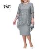 Lady Evening Dress O-neck High-Waist Plus Size Midi Embroidery Lace 3/4 Sleeve Female Clothing