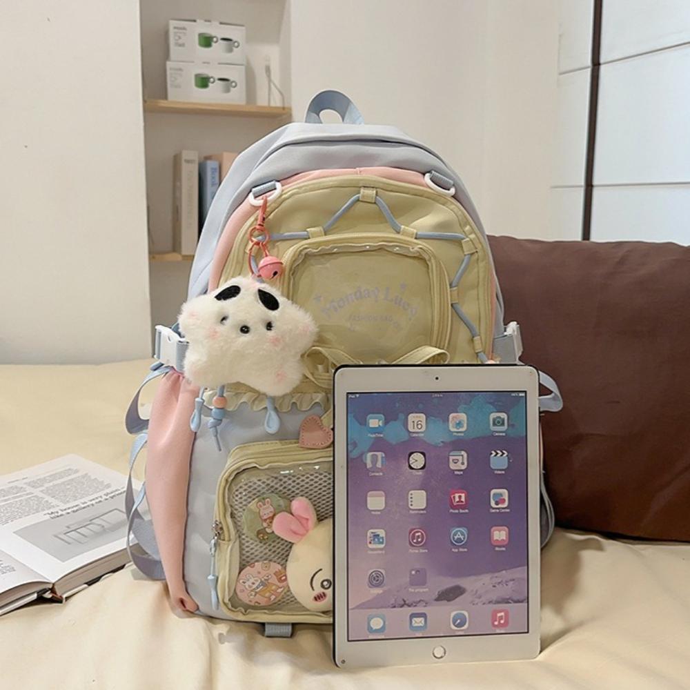 New Transparent Doll Backpack Water-repellent Korean Style Large Capacity Durable Nylon School Bag for Students Daily & Outings