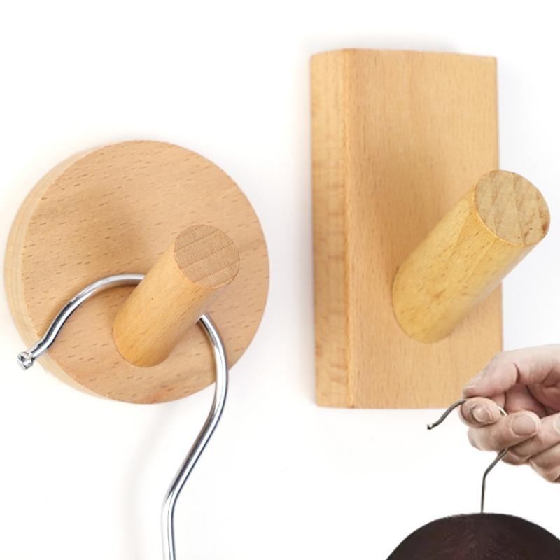 Wooden Wall Hooks Wall Mounted Self Adhesive Wood Hook with Glue Heavy Duty Hangers Rack for Towel Key Hat Home Organizer Holder