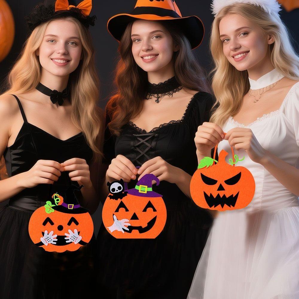 Felt Material Halloween Trick-or-Treat Bag Handheld Size Non-woven Tote Goody Bags Stereo Design Classic Elements