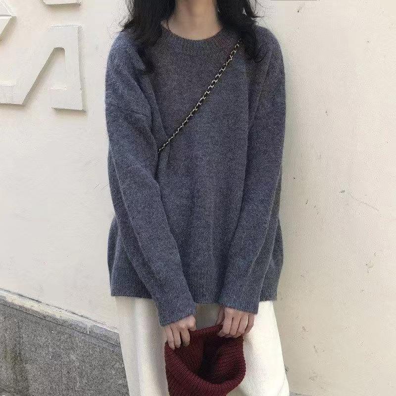 Women Autumn Winter High Neck Long Sleeve Solid Color Sweater for Ladies Loose Fashion Knitted Tops