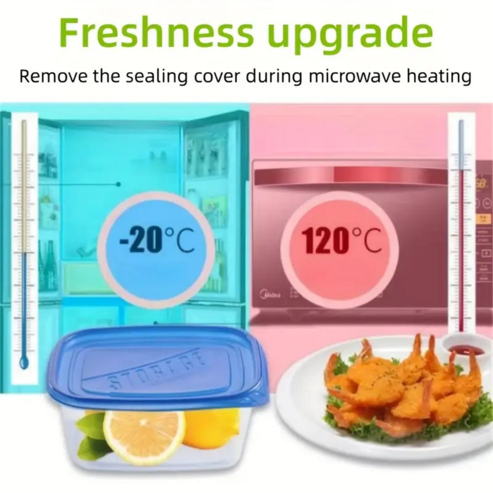 Six 709-milliliter rectangular plastic food containers with colorful LIDS, lunch boxes, suitable for storing fruits and food