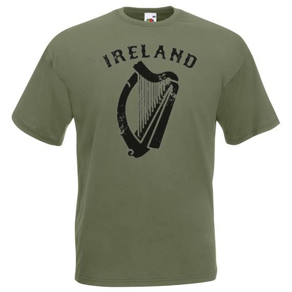 Adults Ireland Irish Harp St Patricks Day Unisex Olive Green TShirt 2XL
