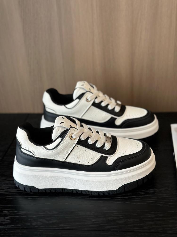 

thick-soled leather sewn board shoes women s 2025 new versatile casual shoes heightening women s shoes lace-up white shoes sports shoes 35 бежевый