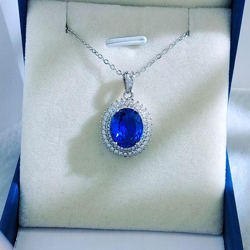 Silver-Plated Coconut Ruby and Blue Spinel Jewelry Set - Ring, Stud Earrings, and Pendant