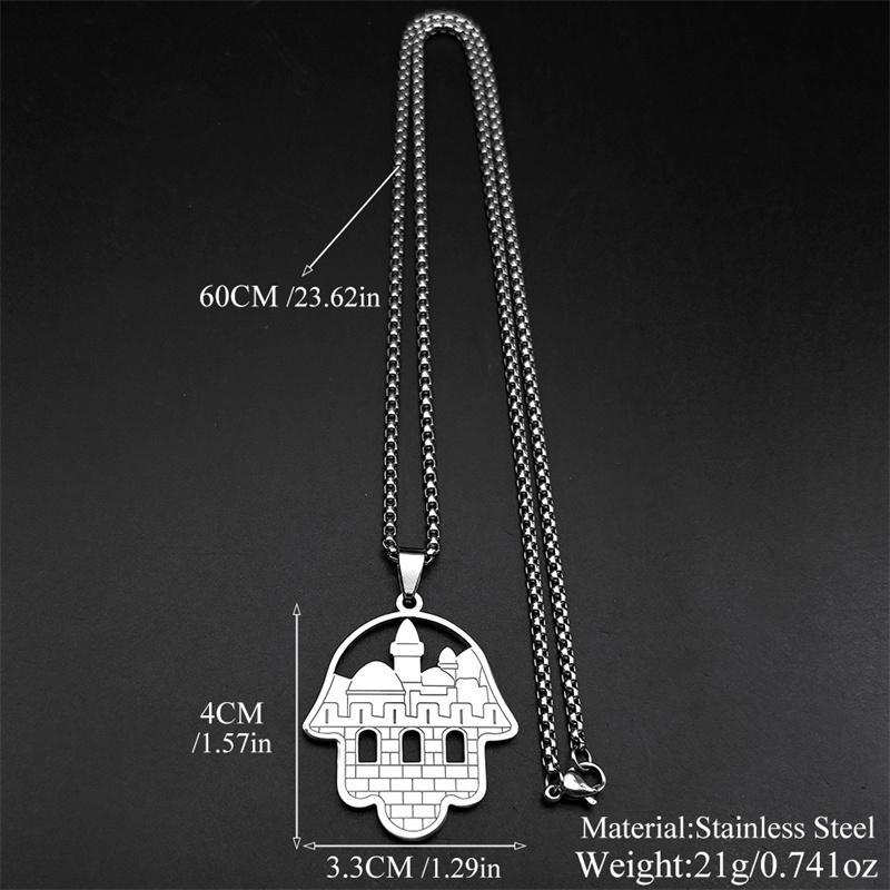 Judaism Jerusalem Je Hamsa Hand Stainless Steel Necklaces for Women Men Gold Color Temple of God Fatima Jewelry