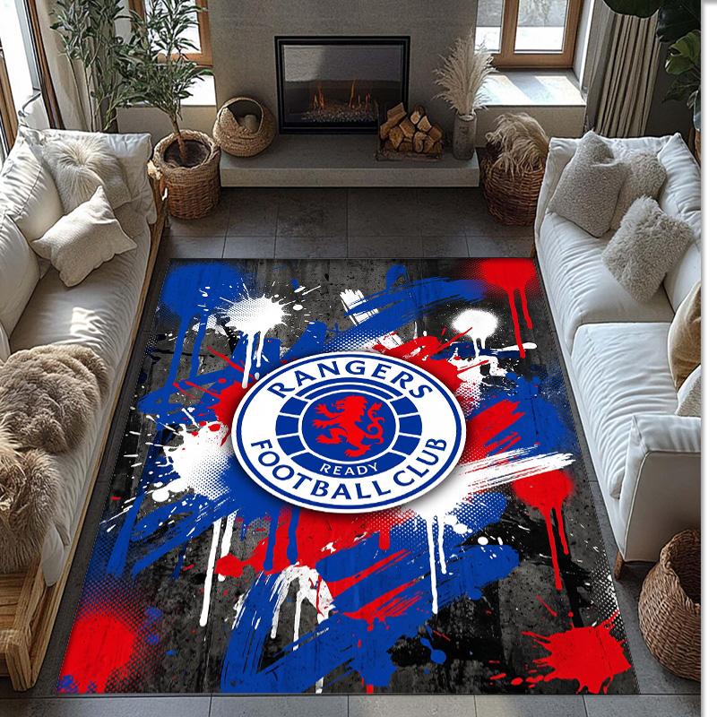 Rangers FC Soccer Football Pattern Soft Area Rug Non Slip Indoor Floor Carpet Sports Decor Mat for Bedroom