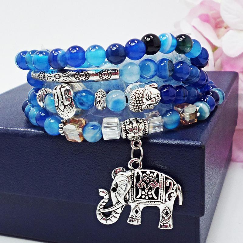Blue agate crystal bracelet jewelry retro multi-layer blue pattern elephant tourmaline bracelet Buddha bead jewelry
