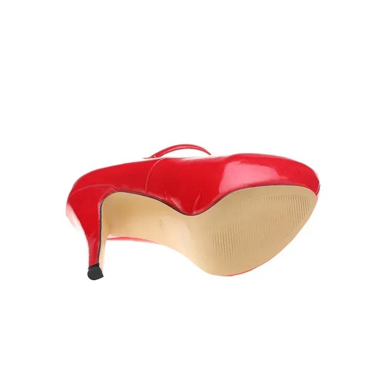 Women Platform High Heels Stiletto Sexy 14cm Round Toes Pole Dance Pumps Fashion Party Dress Buckle Wedding Shoes Large Size 44