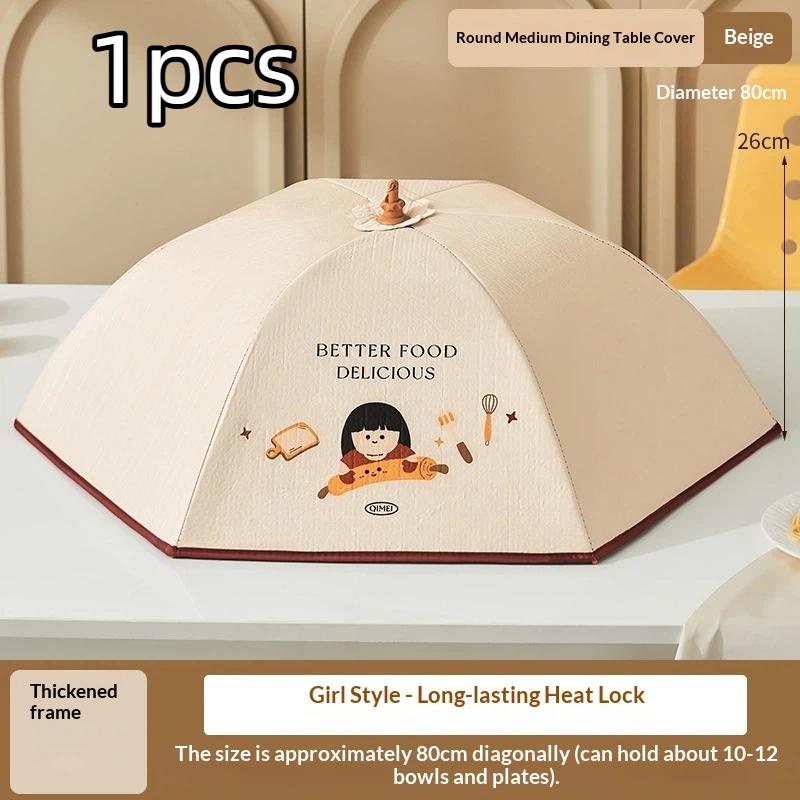 Foldable Insulated Food Cover Dustproof Warm Fresh Retaining Cute Cartoon Print for Patio Outdoor Dinner Use