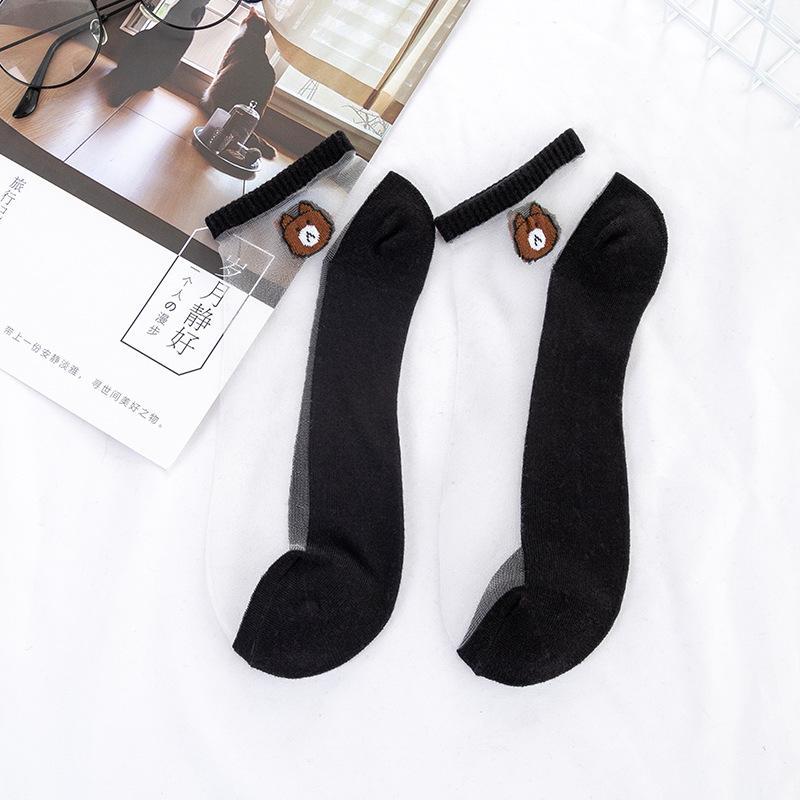 

1Pair Of Transparent Lace Crystal Socks Breathable Ultra-thin Ankle Socks Summer Girl Stretch Socks Black