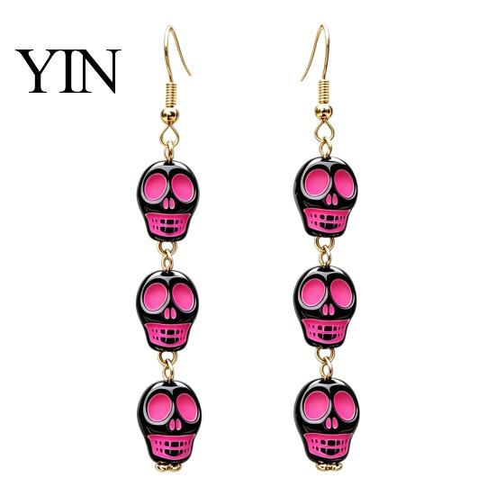 Funny Cartoon Jewelry 1 Pair Acrylic Halloween Earrings for Women, Triple Skulls Drop Dangle Gothic Skull Earrings, Gifts Holiday Cosplay Party