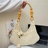 Borsa Tote in Paglia Intrecciata con Manico in Perline di Legno Stile Bohémien Fashi Borsa a Spalla Estiva Vacanza al Mare Borsa all'Uncinetto