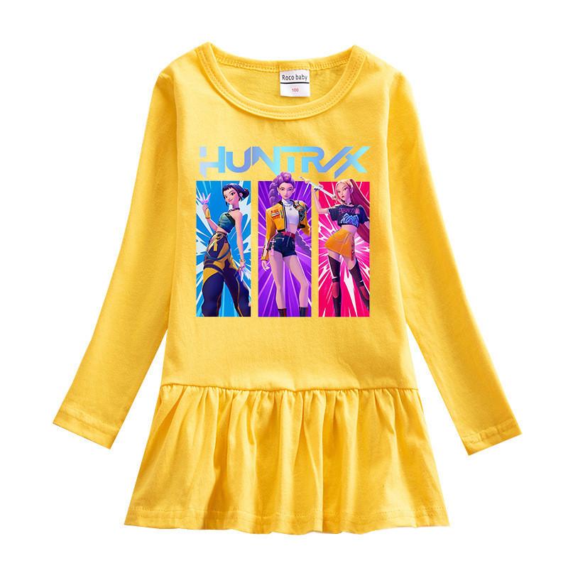 Girls Kpop Rumi Zoey Mira Hunters Print Fashion Cute Pleat Mesh Dress