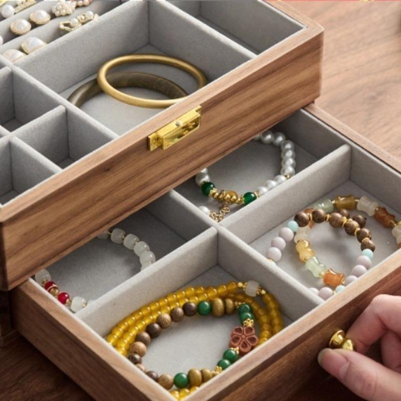 Retro Jewelry Trinket Box Large Capacity Bracelet Storage Boxes Transparent Glass Jewellery Display Cases Wooden Rings Case