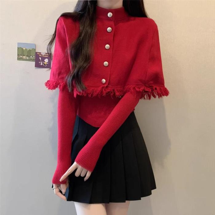 Autumn and Winter New Inner Layering Shirt Design Niche Two-piece Knitted Top Sweater Half Turtleneck Top Women's Clothing