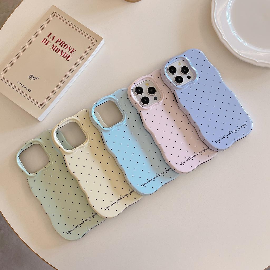 Korean Style Solid Color Polka Dot Wave Shell Compatible with iPhone 16 Pro Max Apple 17 Phone Case 15/14 Two-in-One