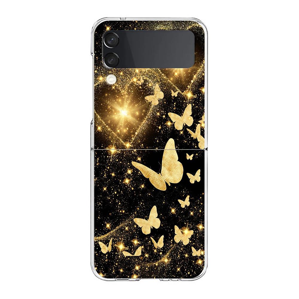 Phone Cover For Samsung Galaxy Z Flip 6 5 4 Case Transparent For Samsung Z Flip 3 Hard PC Shell Luxury Butterfly Glitter Clear