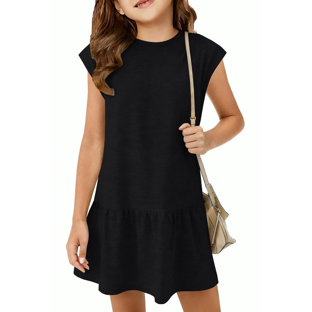 Children's Fashion Dress, Ruffle Mid-length Round Neck Casual Loose Dress